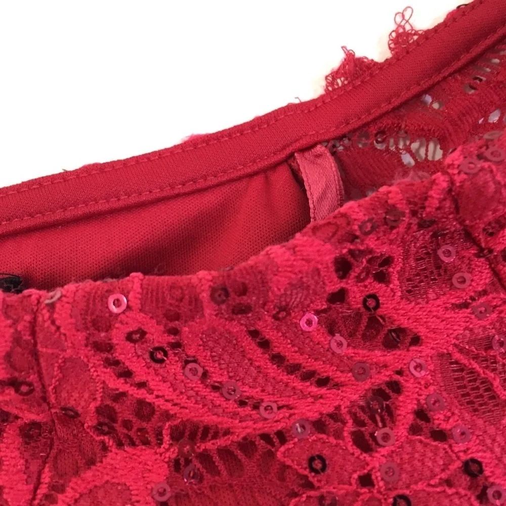 My Michelle Red Lace Sequin Crop Top 11